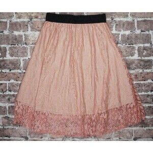 LuLaRoe Lola Skirt Peach Lace Midi Womens S Lined Elastic Waist Floral Summer